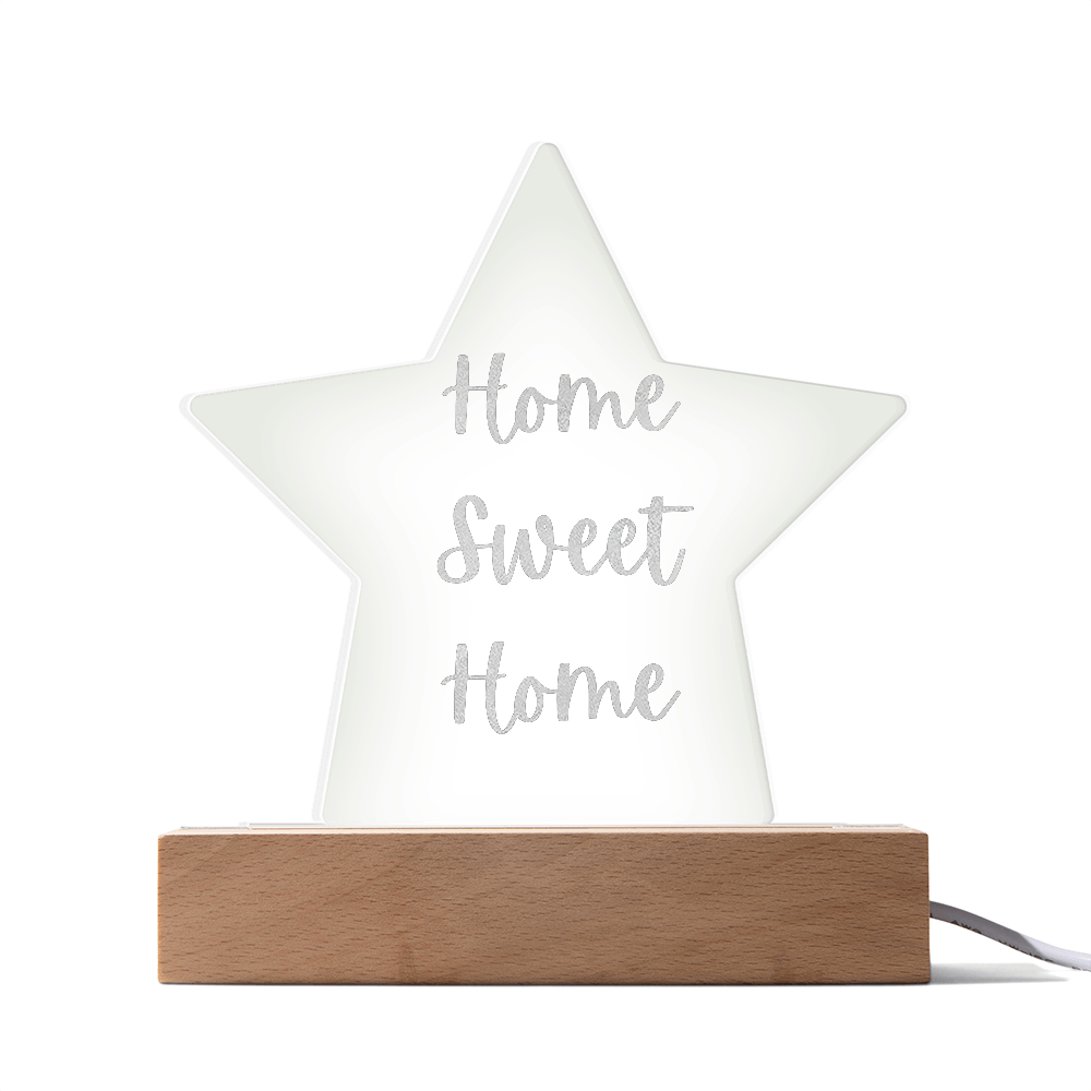 Engraved “Home Sweet Home” Star Plaque – Modern Acrylic Display for Home or Office