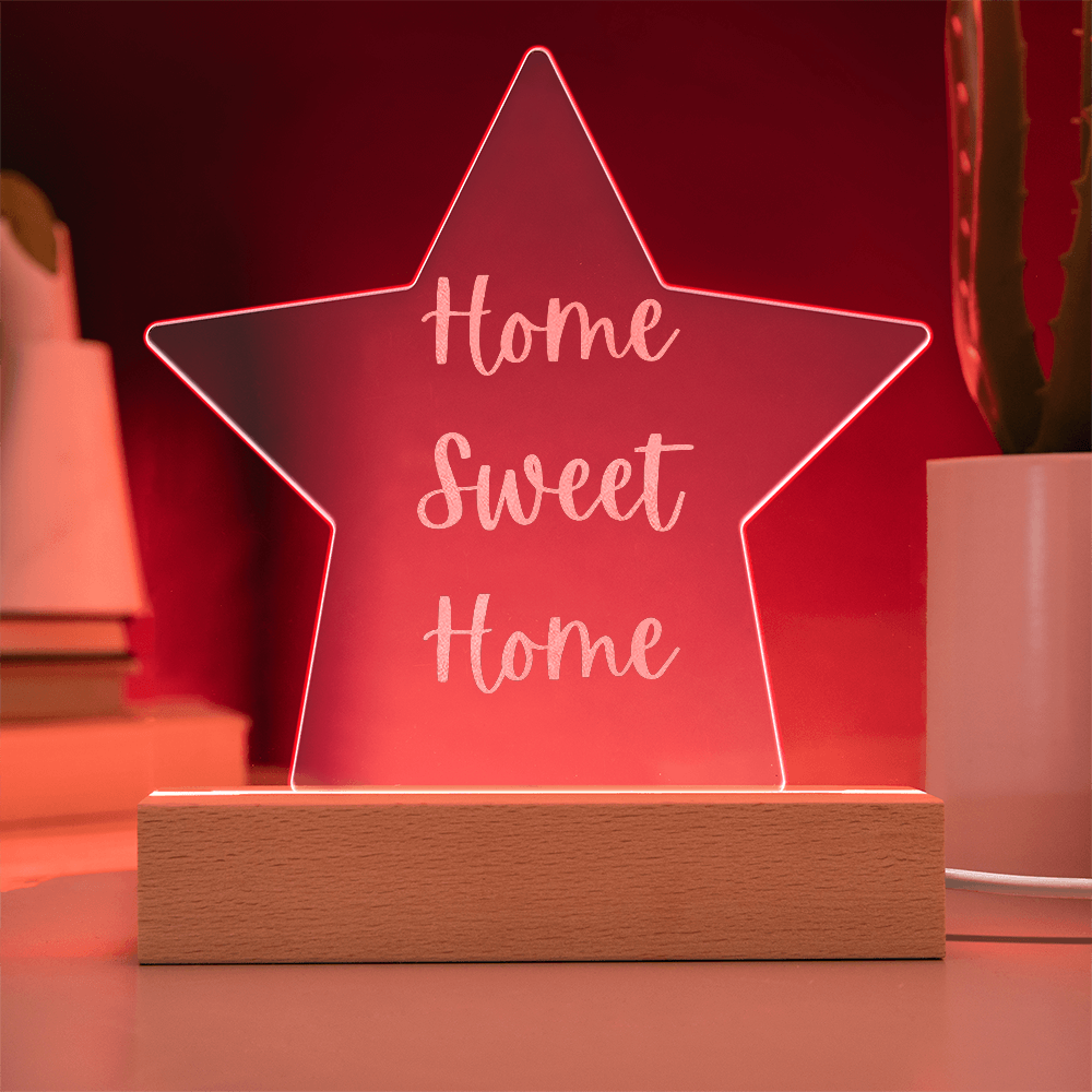 Engraved “Home Sweet Home” Star Plaque – Modern Acrylic Display for Home or Office
