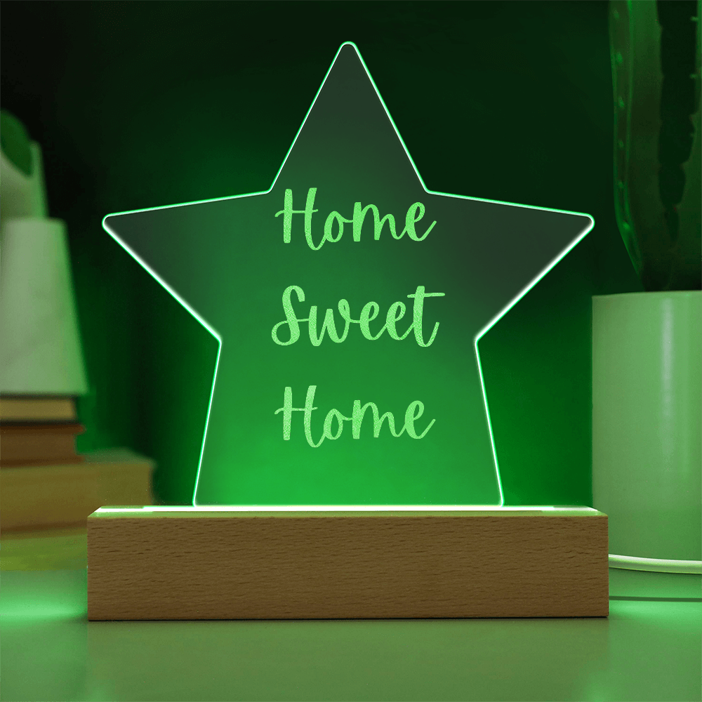 Engraved “Home Sweet Home” Star Plaque – Modern Acrylic Display for Home or Office