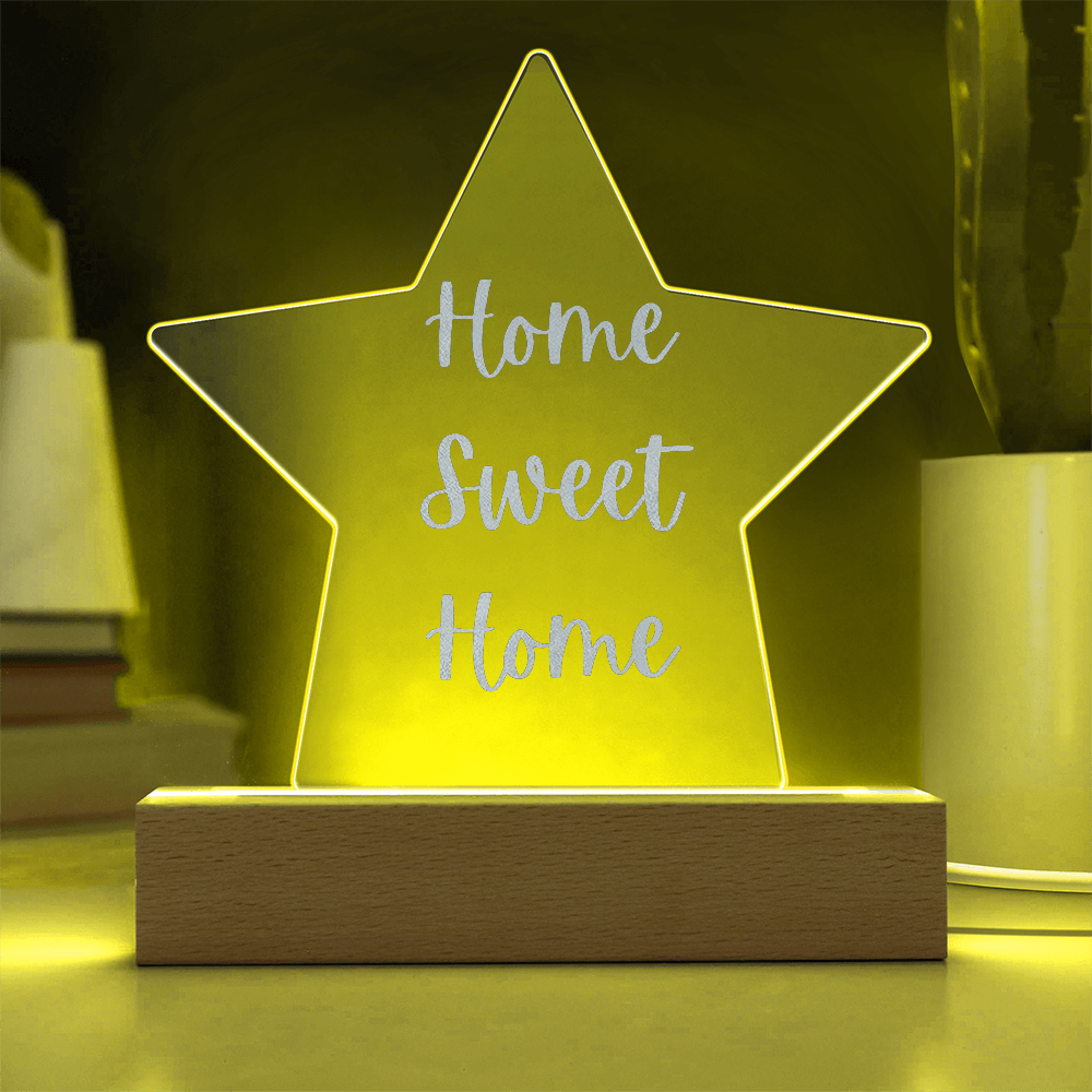 Engraved “Home Sweet Home” Star Plaque – Modern Acrylic Display for Home or Office