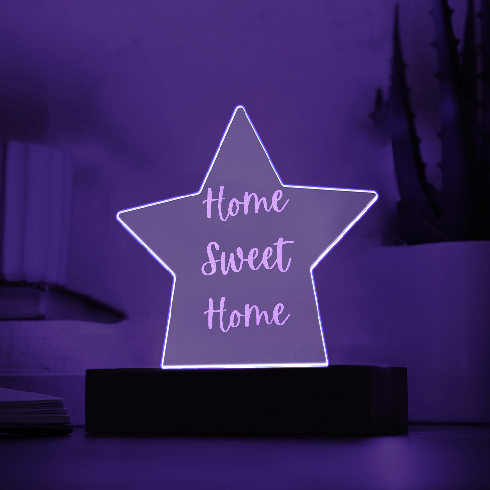 Engraved “Home Sweet Home” Star Plaque – Modern Acrylic Display for Home or Office