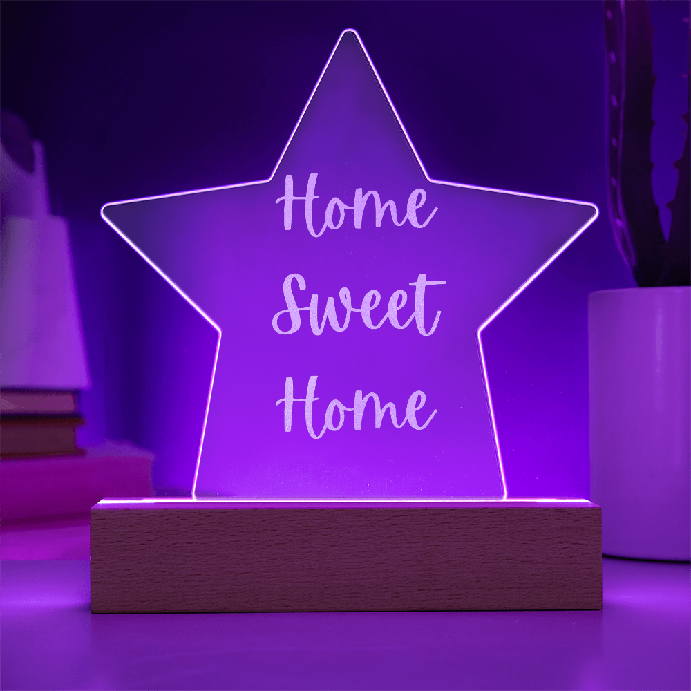 Engraved “Home Sweet Home” Star Plaque – Modern Acrylic Display for Home or Office