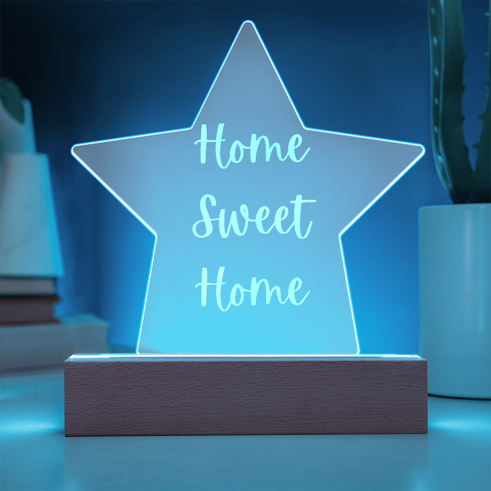 Engraved “Home Sweet Home” Star Plaque – Modern Acrylic Display for Home or Office
