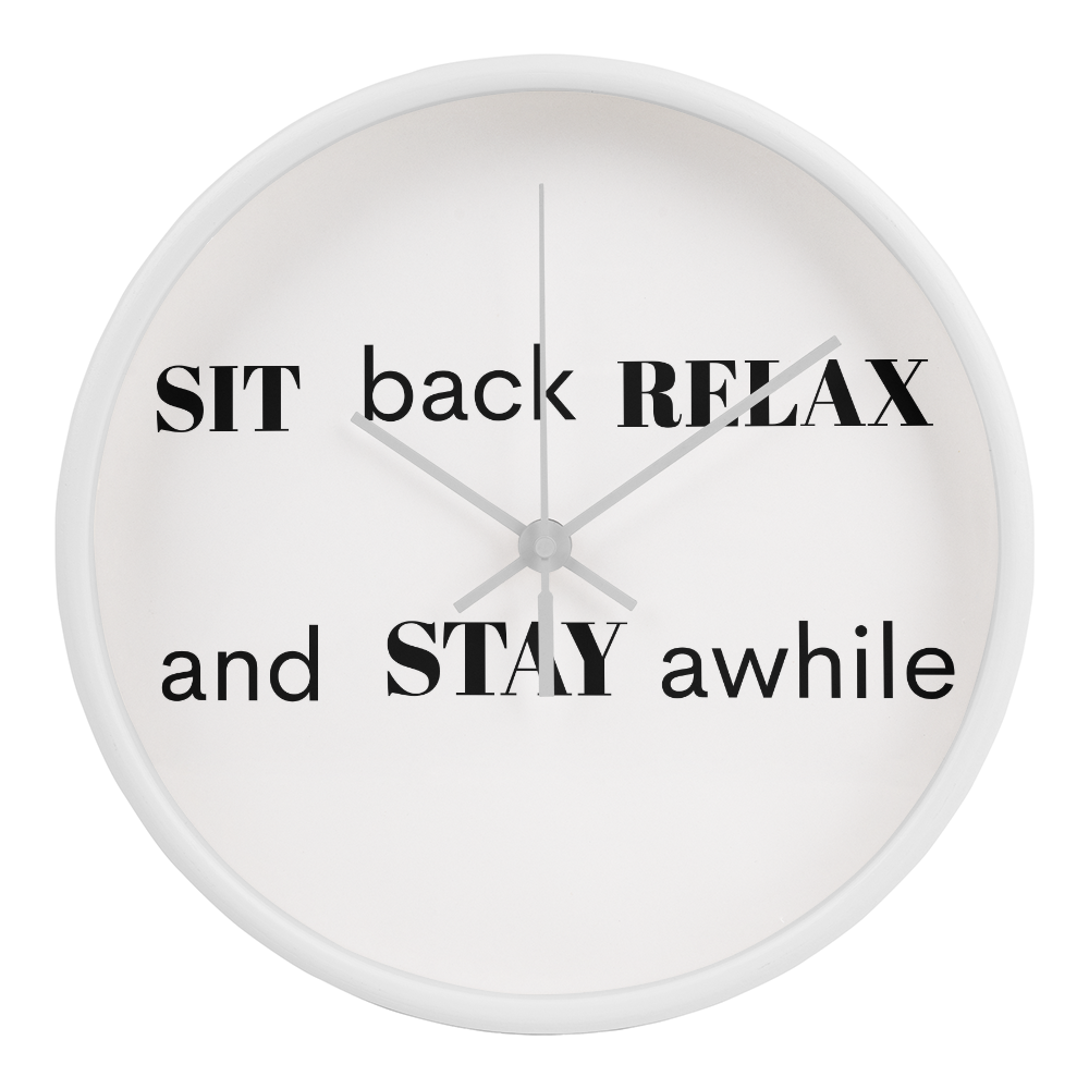 Engraved “Sit Back, Relax & Stay Awhile” Clock – Perfect Welcome Piece for Living Room or Entryway