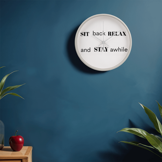 Engraved “Sit Back, Relax & Stay Awhile” Clock – Perfect Welcome Piece for Living Room or Entryway