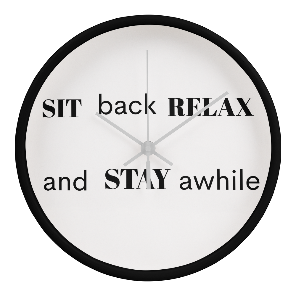 Engraved “Sit Back, Relax & Stay Awhile” Clock – Perfect Welcome Piece for Living Room or Entryway