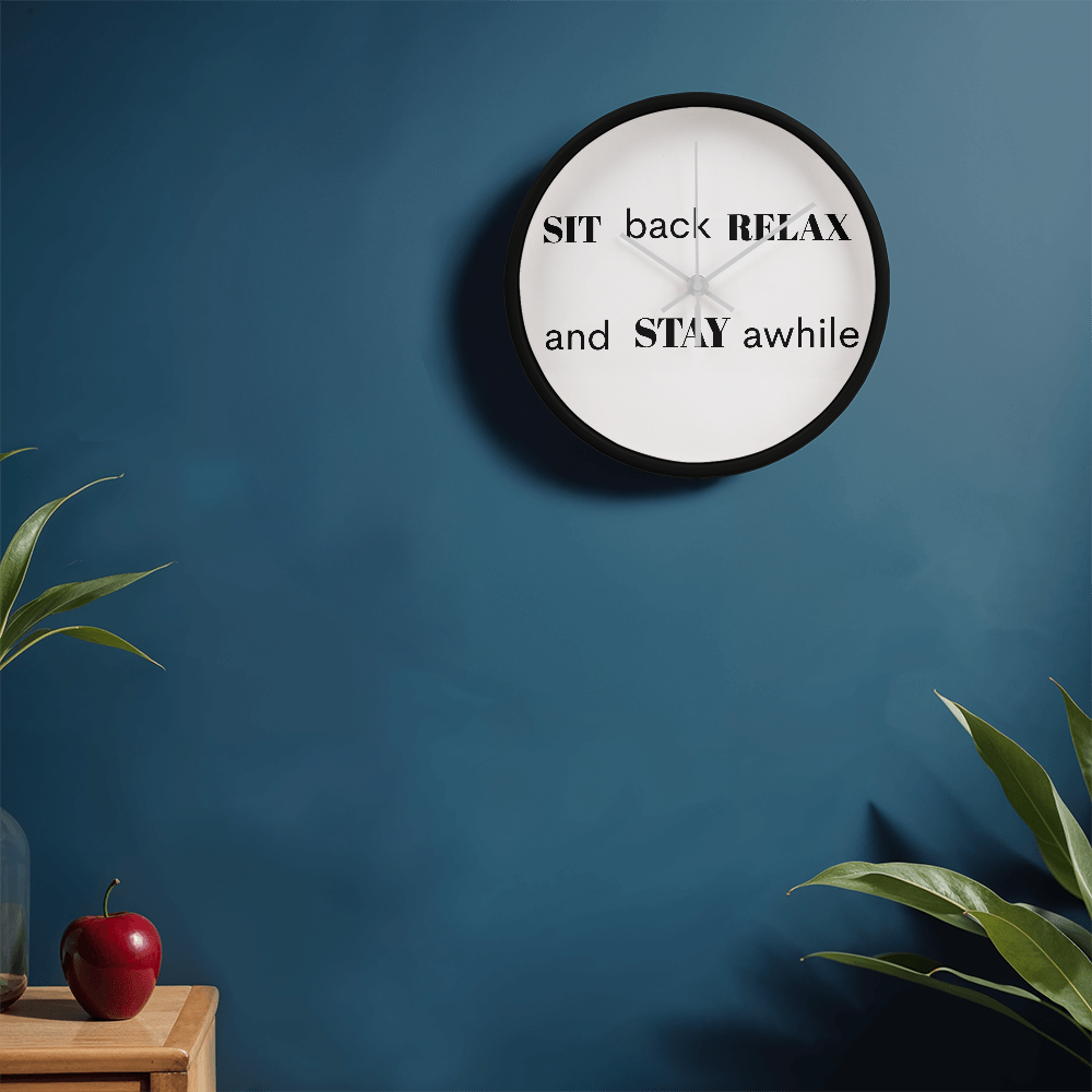 Engraved “Sit Back, Relax & Stay Awhile” Clock – Perfect Welcome Piece for Living Room or Entryway