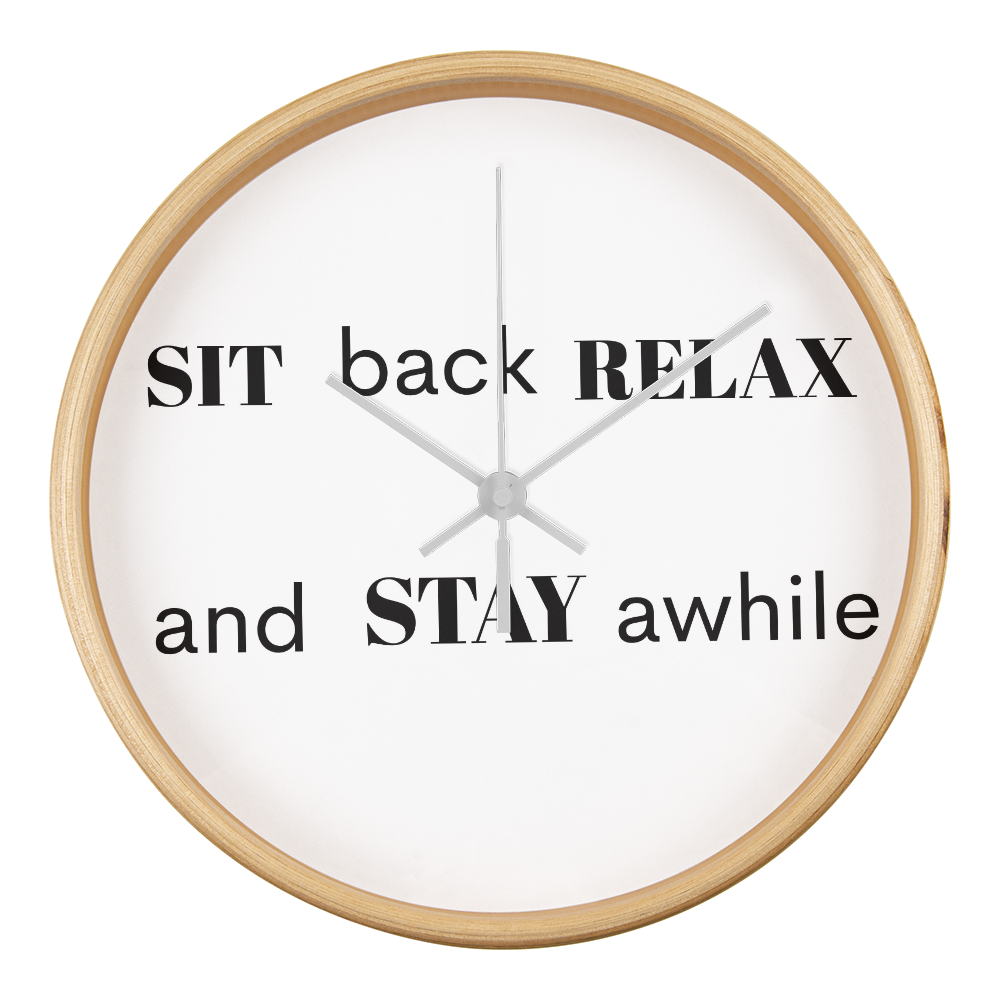 Engraved “Sit Back, Relax & Stay Awhile” Clock – Perfect Welcome Piece for Living Room or Entryway