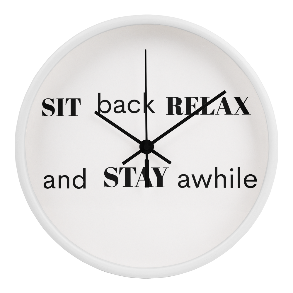Engraved “Sit Back, Relax & Stay Awhile” Clock – Perfect Welcome Piece for Living Room or Entryway