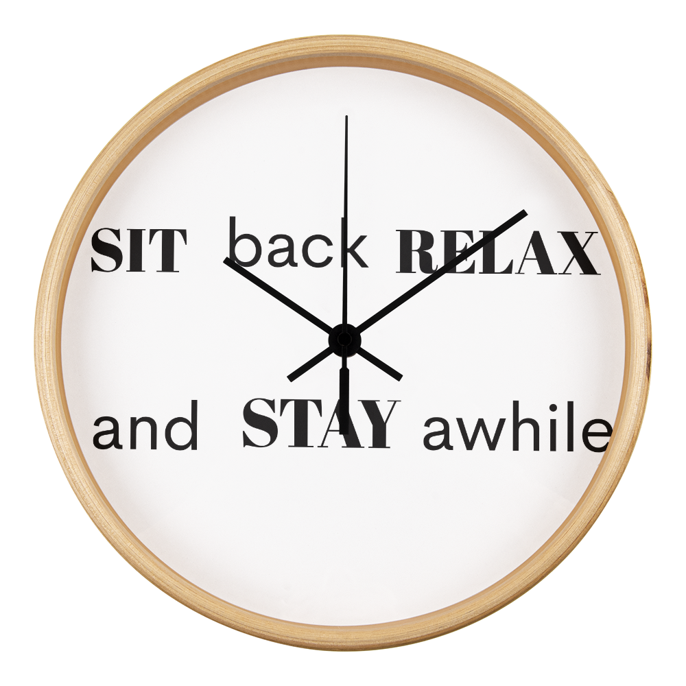 Engraved “Sit Back, Relax & Stay Awhile” Clock – Perfect Welcome Piece for Living Room or Entryway